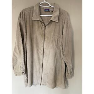 North Crest 100% Cotton Corduroy Beige Zip Up Shirt Jacket XL Clean Girl